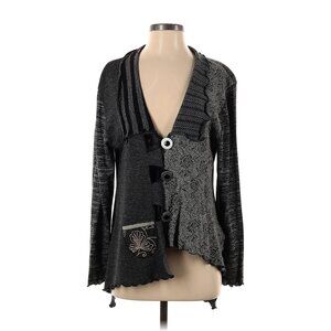 Women Lee Andersen Mixed Media Gray Black Asymmetric Cardigan Sweater Size S